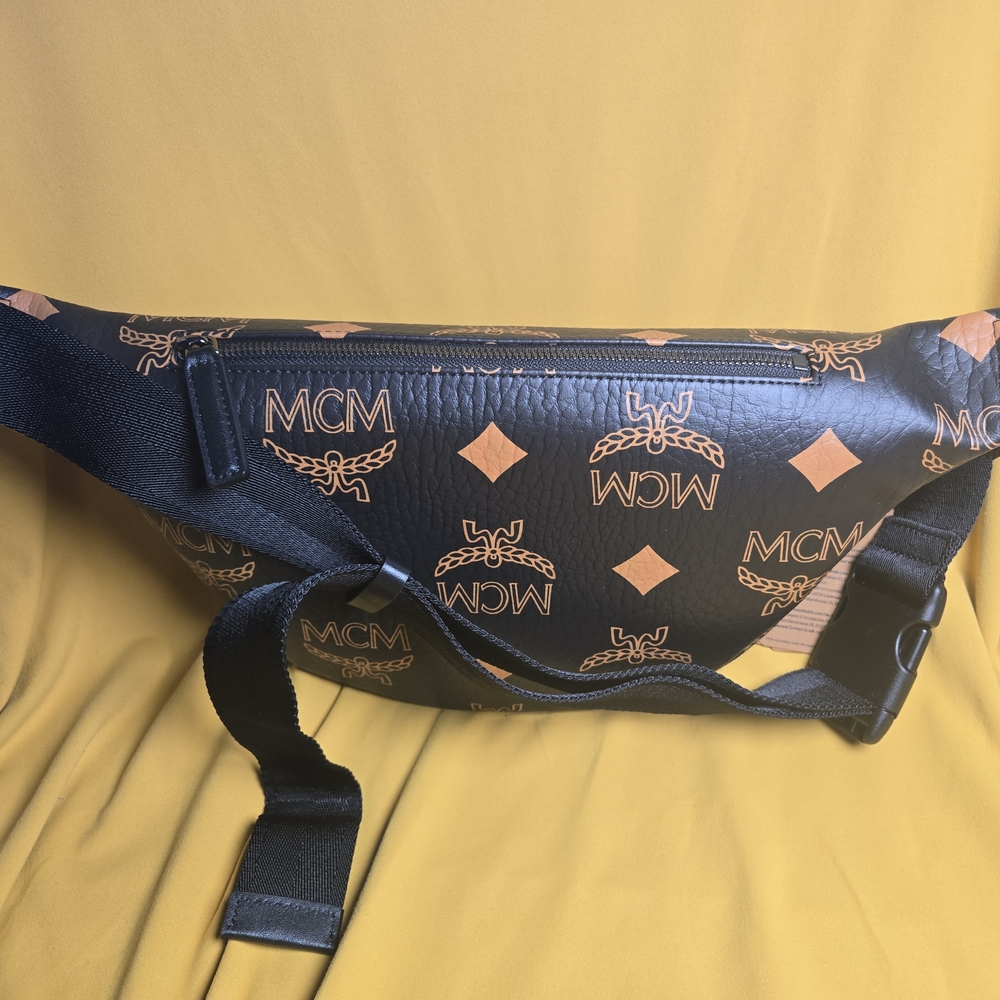 MCM Black & Cognac Monogram Leather Belt Bag - Picture 3 of 4